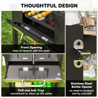 Outsunny 3 Shelf Charcoal BBQ Grill