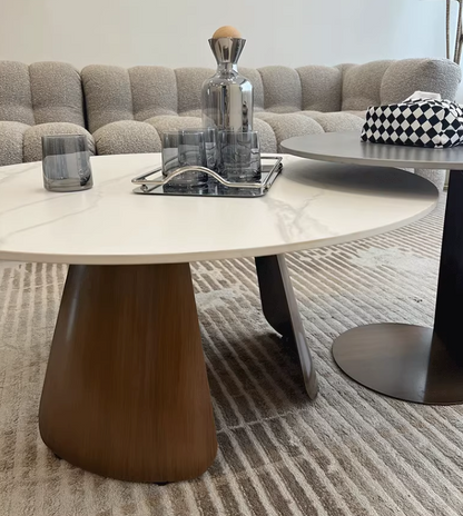 Leonor Nesting Coffee Table, Black And White Stone Top With Solid Wood Base｜ DC Concept