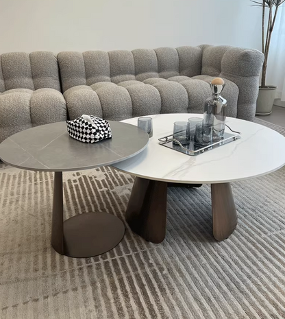 Leonor Nesting Coffee Table, Black And White Stone Top With Solid Wood Base｜ DC Concept