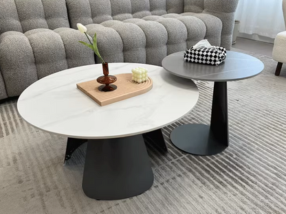 Leonor Nesting Coffee Table, Black And White Stone Top With Solid Wood Base｜ DC Concept