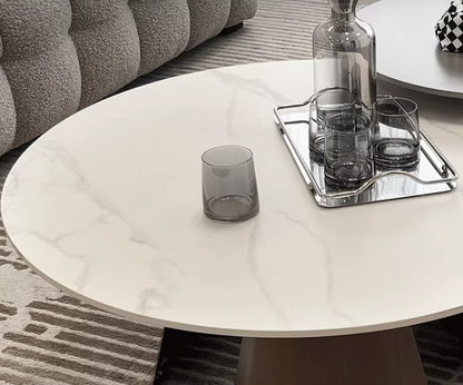 Leonor Nesting Coffee Table, Black And White Stone Top With Solid Wood Base｜ DC Concept