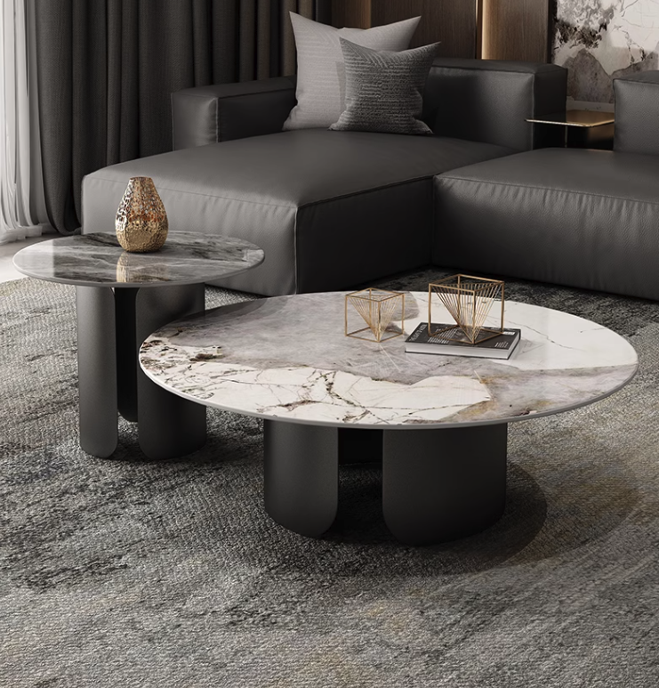 Maru Nesting Coffee Table, Sintered Stone Top With Gold Base｜ DC Concept