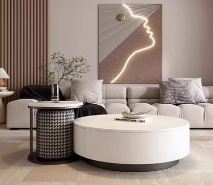 Aria Marble Coffee Table Set, WIth a Mini Stool｜ DC Concept