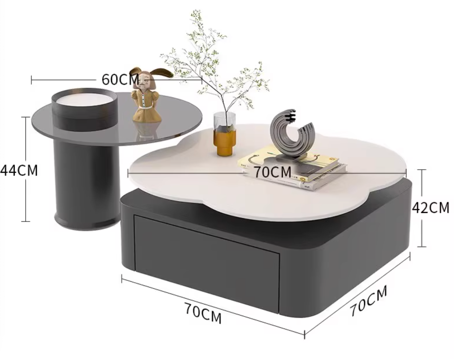 Aroma Flower Nesting Coffee Table, White Top｜ DC Concept