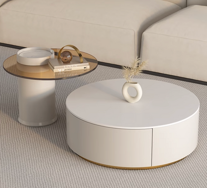 Riviera Round Nesting Coffee Table Set With Seat Pad, White｜ DC Concept