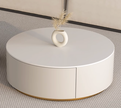 Riviera Round Nesting Coffee Table Set With Seat Pad, White｜ DC Concept