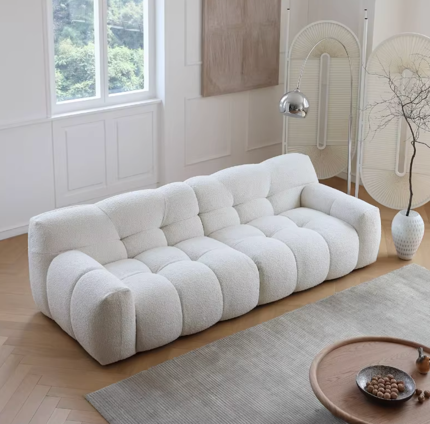 Cora Three Seater Sofa, Boucle-DC Concept-White-222cm-DC Concept