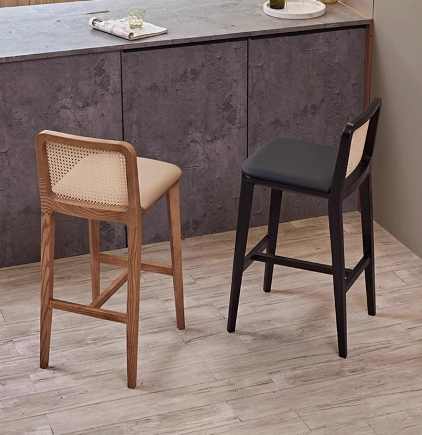 Ethan Rattan Barstool, Wood