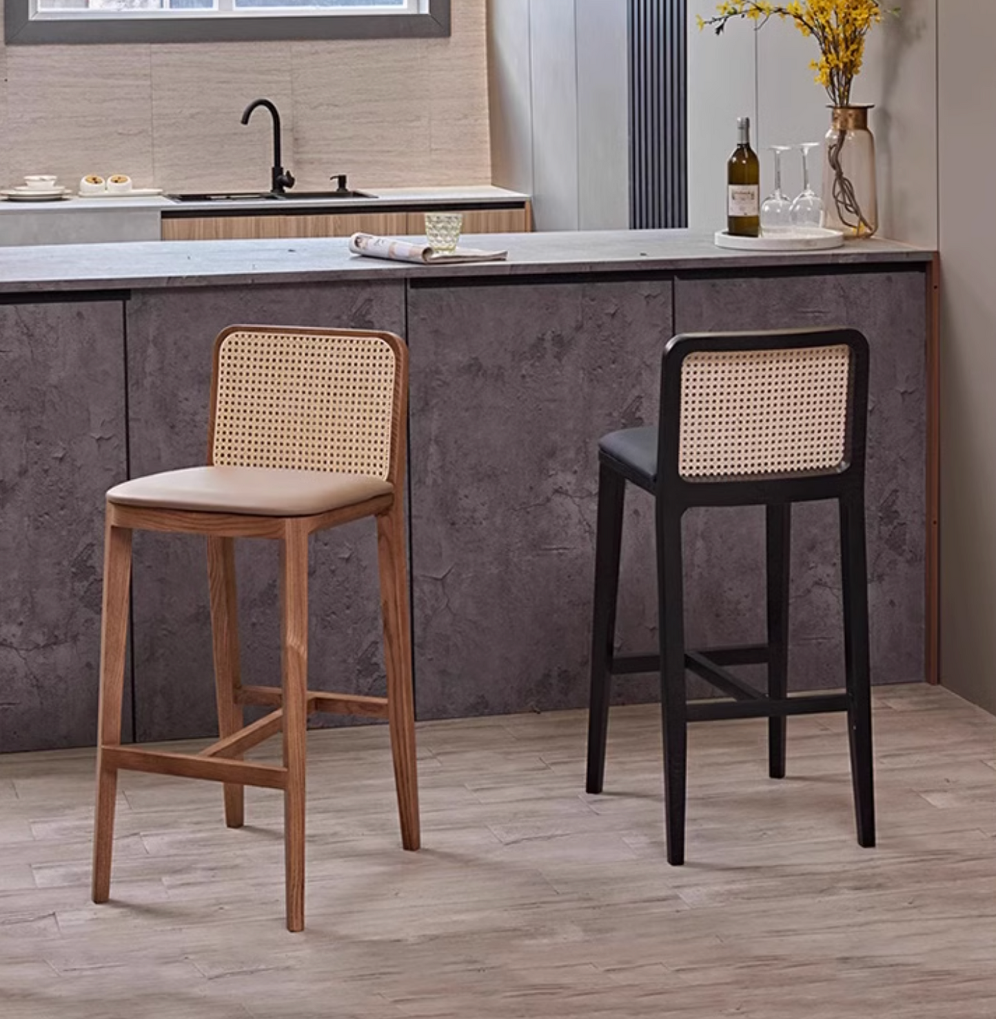 Ethan Rattan Barstool, Wood