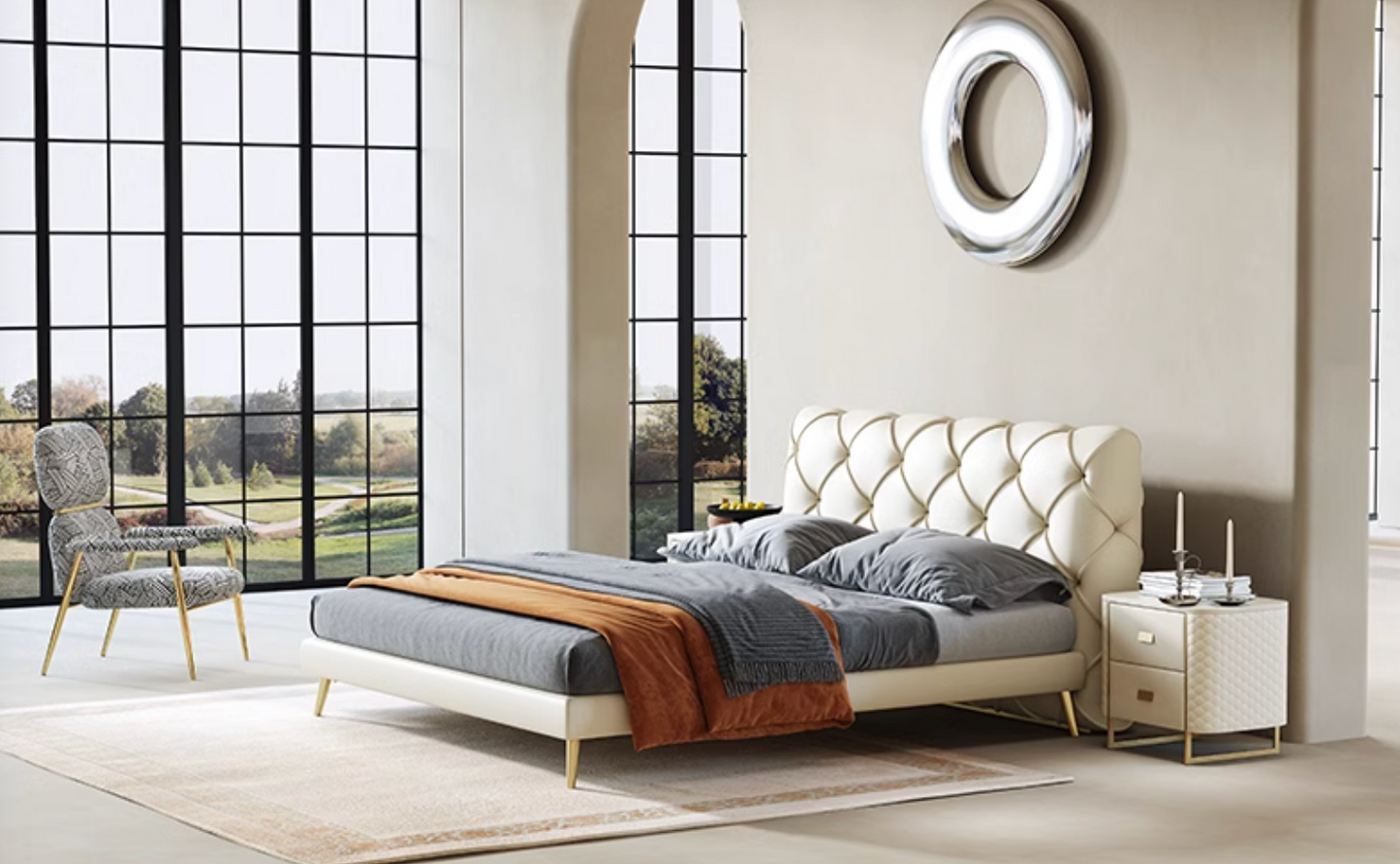 Baal King Size / Super King Size Bed, Leather, With Beside Table
