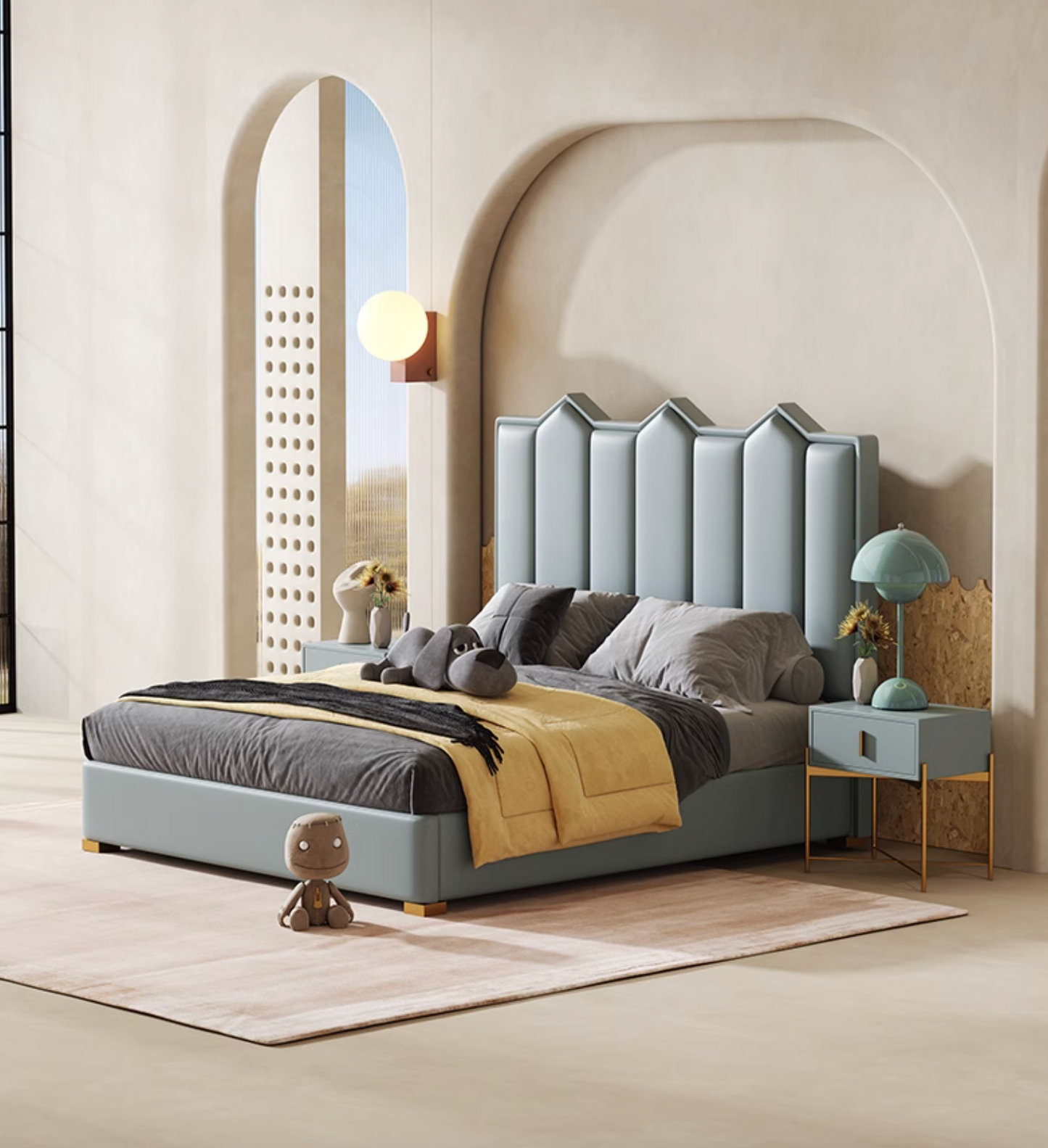 Baez King Size / Super King Size Bed, Leather/Velvet