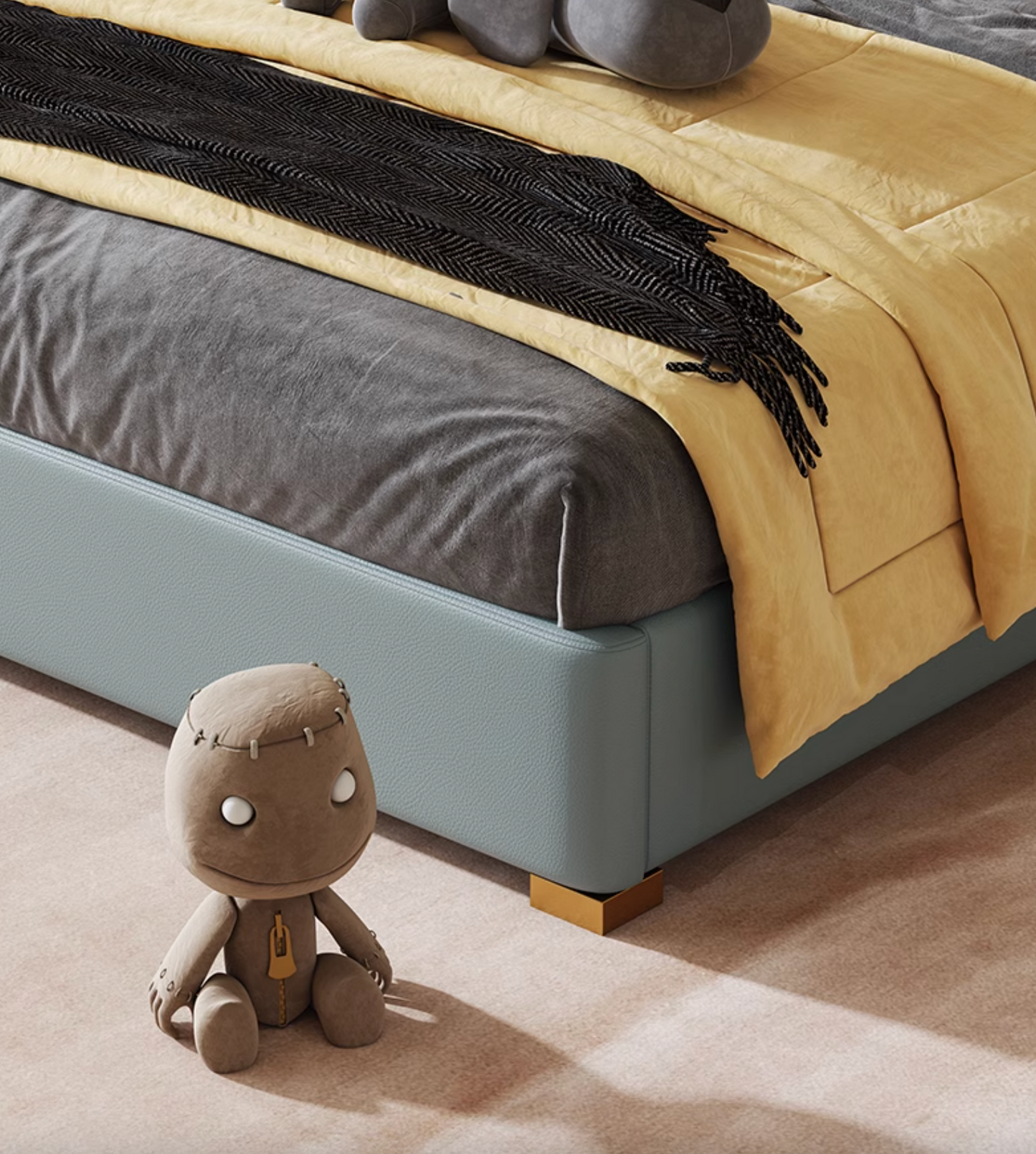 Baez King Size / Super King Size Bed, Leather/Velvet