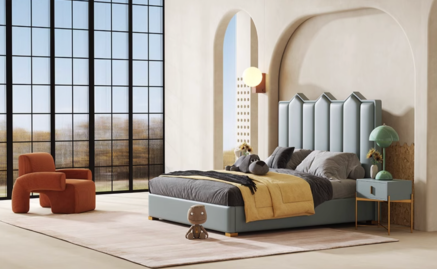 Baez King Size / Super King Size Bed, Leather/Velvet