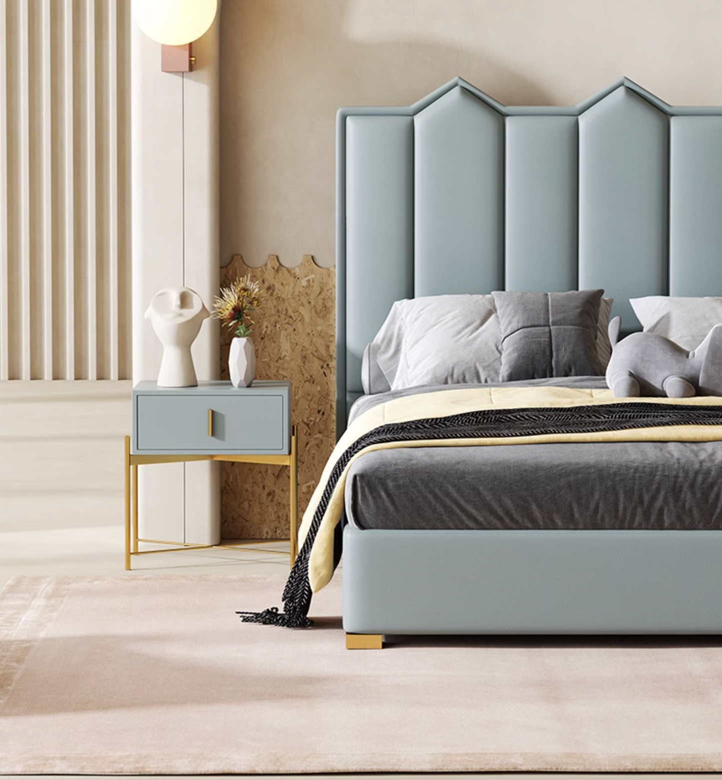Baez King Size / Super King Size Bed, Leather/Velvet