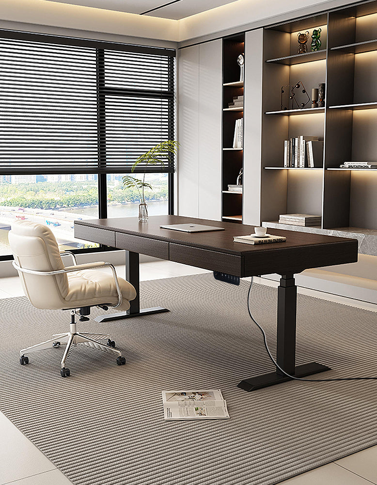 Zain Electric Standing Office Desk With Storage, Solid Wood