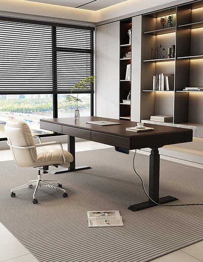 Zain Electric Standing Office Desk With Storage, Solid Wood