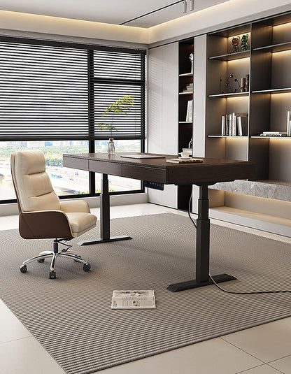 Zain Electric Standing Office Desk With Storage, Solid Wood