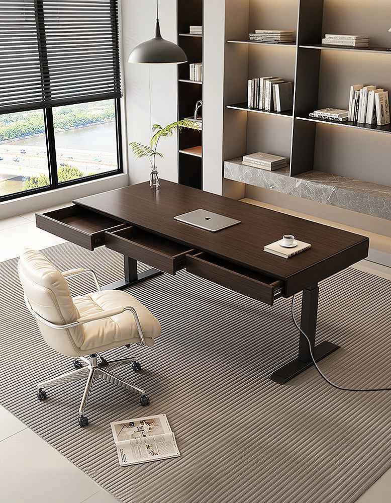 Zain Electric Standing Office Desk With Storage, Solid Wood
