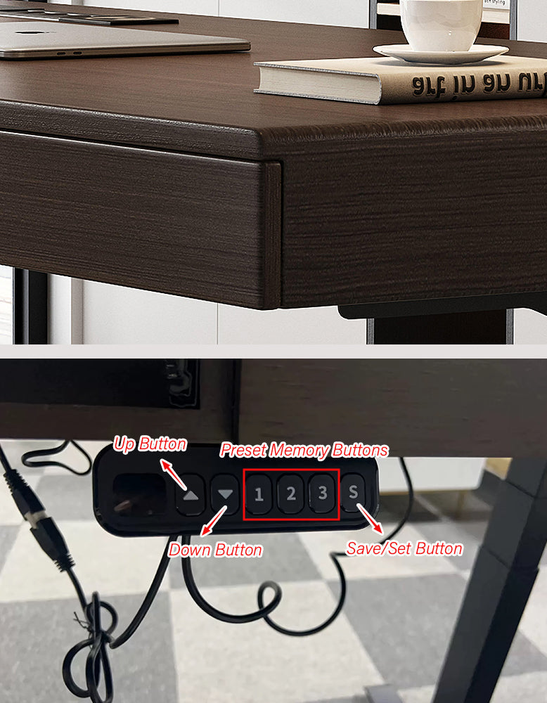 Zain Electric Standing Office Desk With Storage, Solid Wood