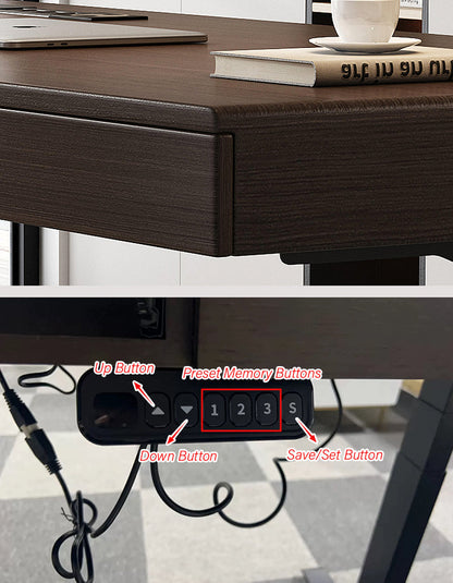 Zain Electric Standing Office Desk With Storage, Solid Wood