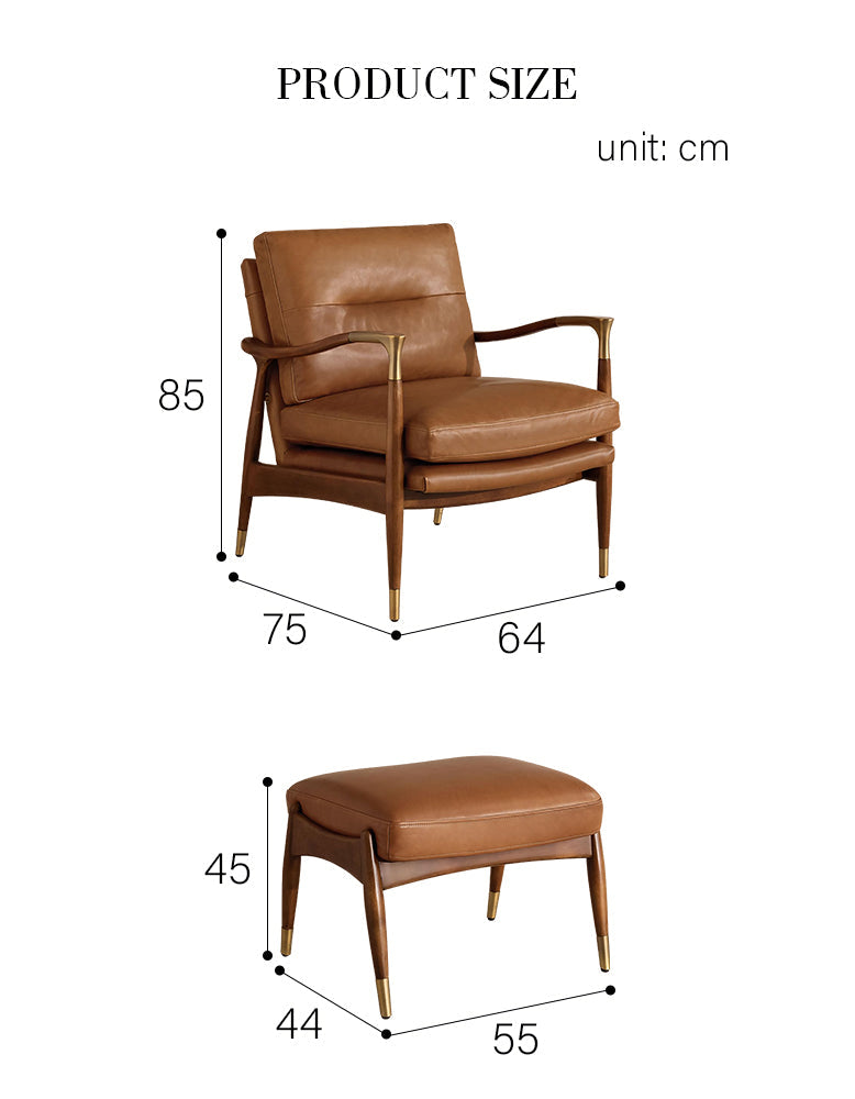 Aizawa Lounge Chair With Footstool, Real Leather