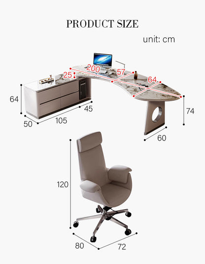 Coelho Corner Office Desk With Storage, Sintered Stone