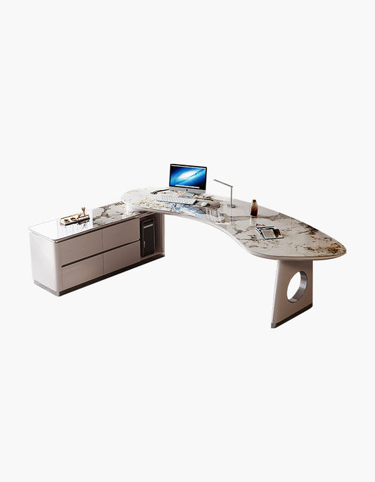 Coelho Corner Office Desk With Storage, Sintered Stone