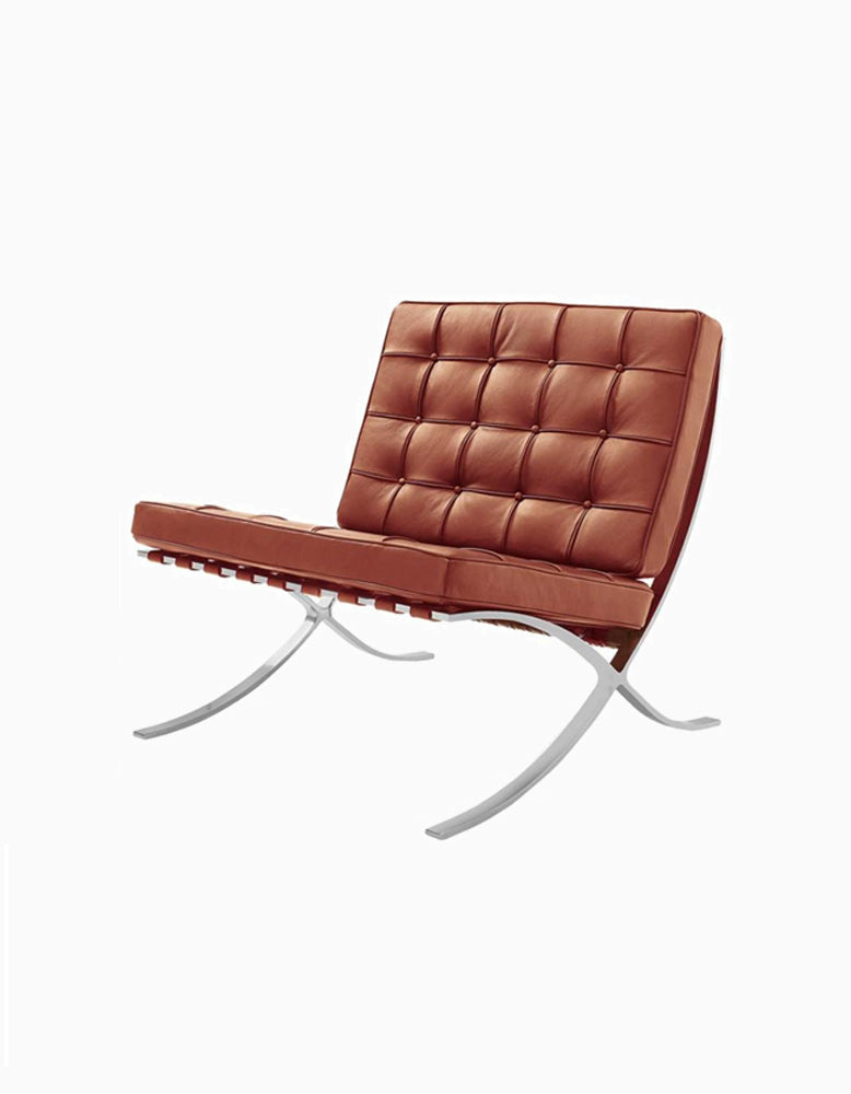 Modern Barcelona Chair And Footstool, Brown Leather｜ DC Concept