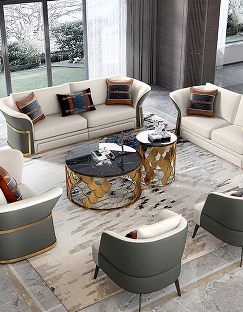 Gold Nesting Coffee Table, Marble｜ DC Concept