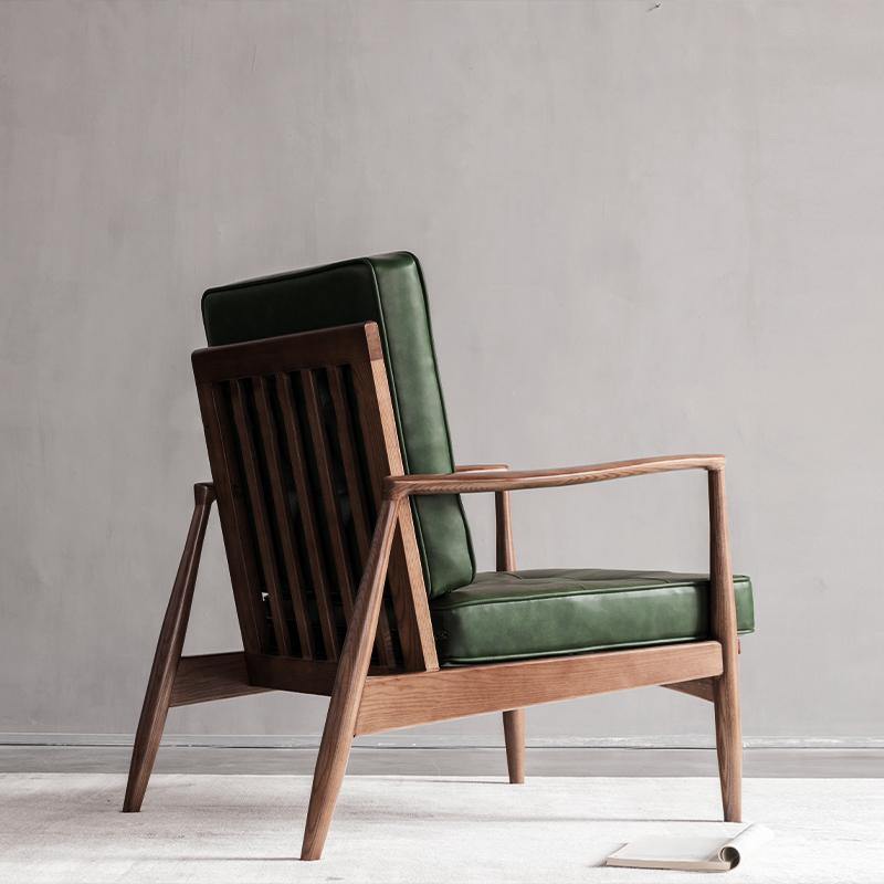 Classic C02 Armchair, Green Leather & Wood, Clearance｜ DC Concept
