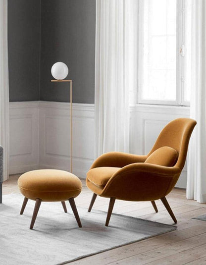 Swoon Lounge Petit Armchair And Stool, Orange, Wood Leg｜ DC Concept